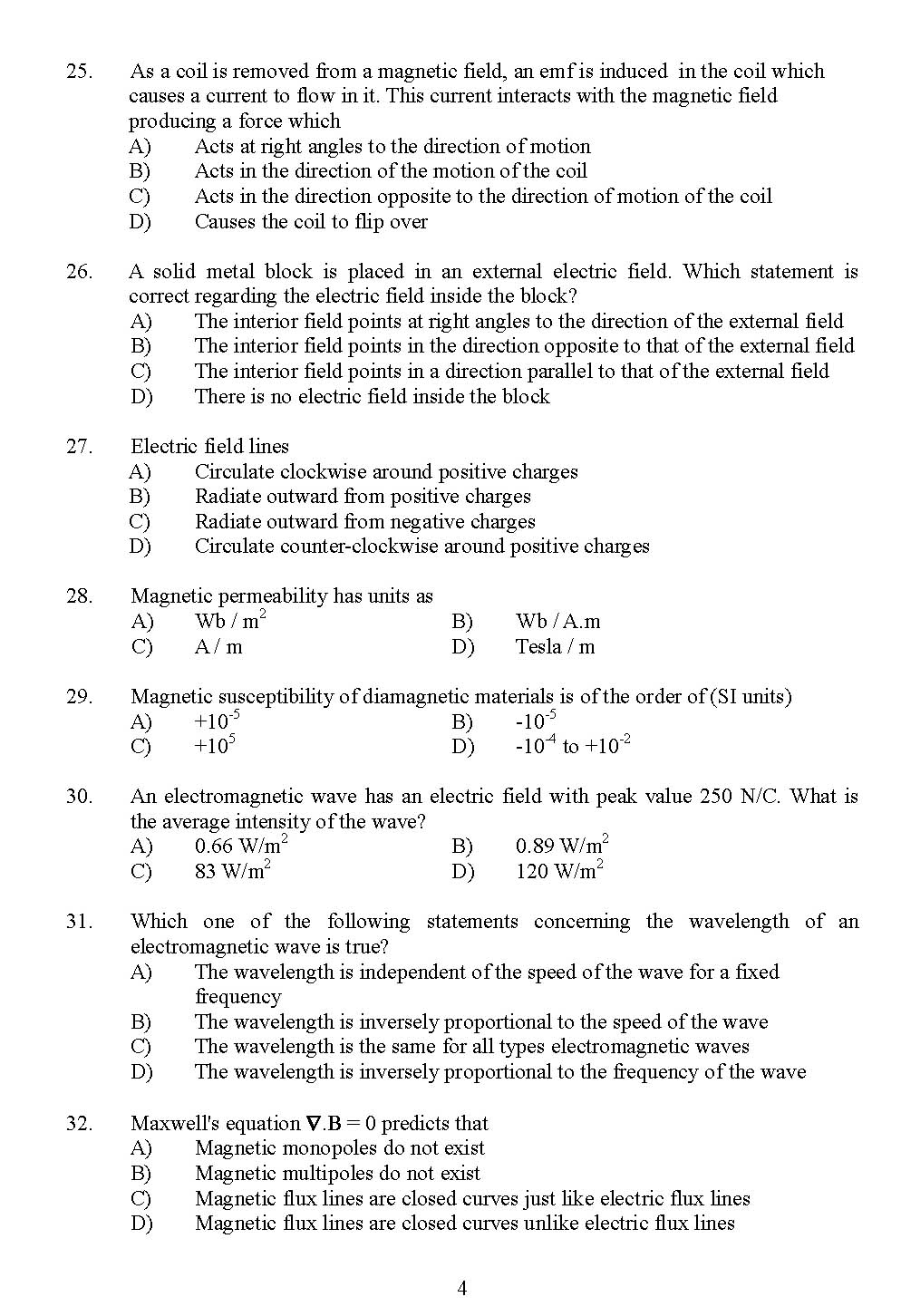 Kerala SET Physics Exam 2011 Question Code 91124 4