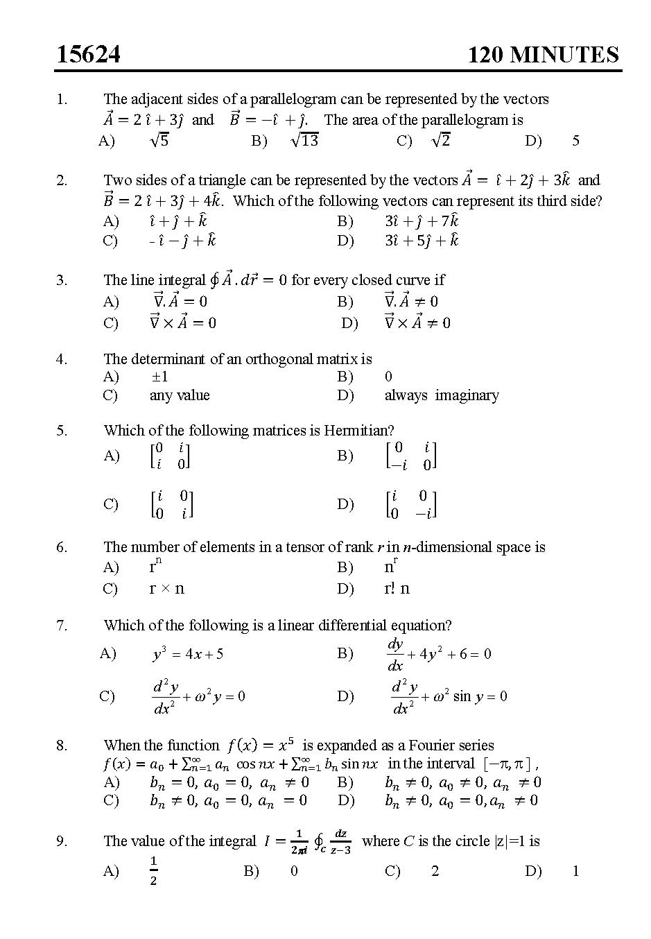 Kerala SET Physics Exam 2015 Question Code 15624 1