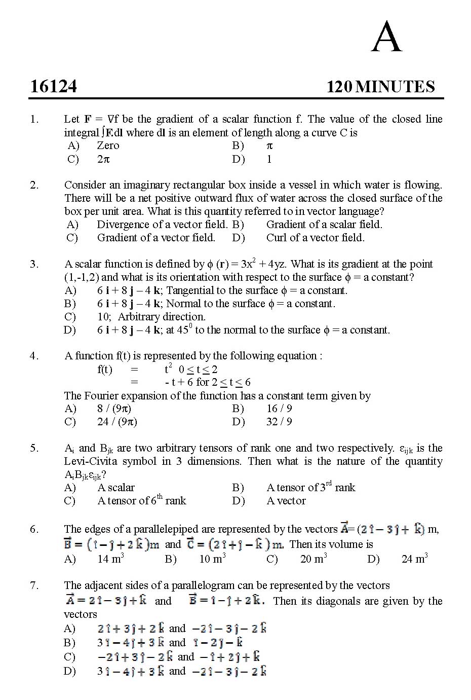 Kerala SET Physics Exam 2016 Question Code 16124 A 1