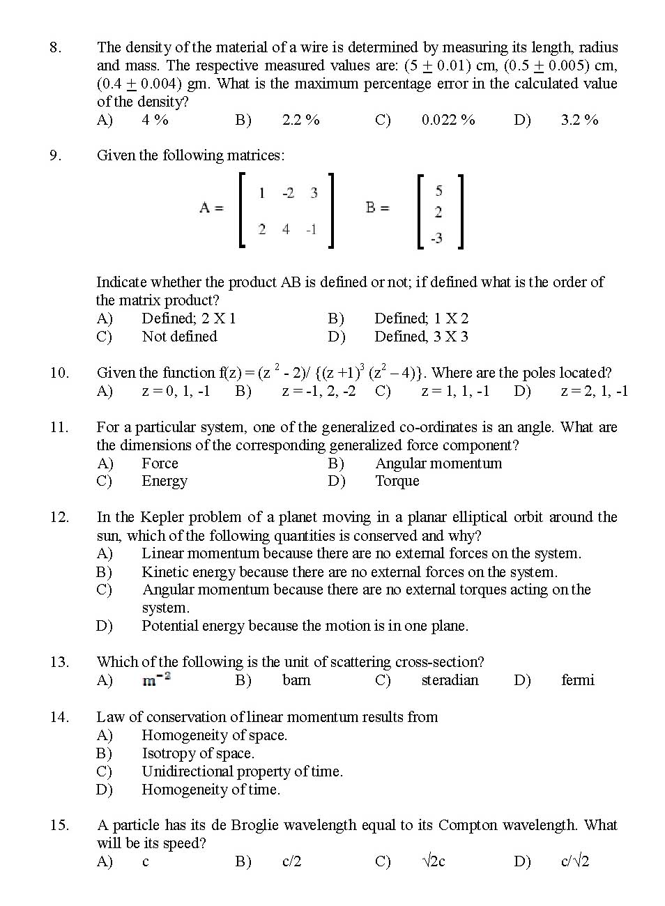 Kerala SET Physics Exam 2016 Question Code 16124 A 2