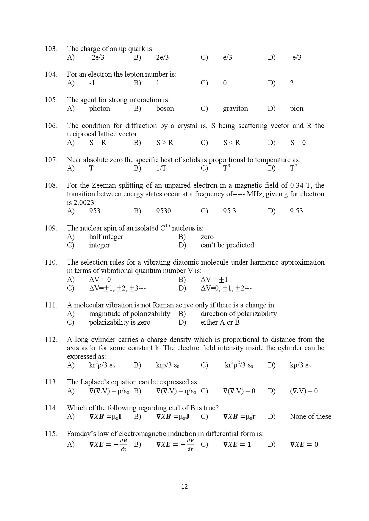 Kerala SET Physics Exam Question Paper February 2020 12