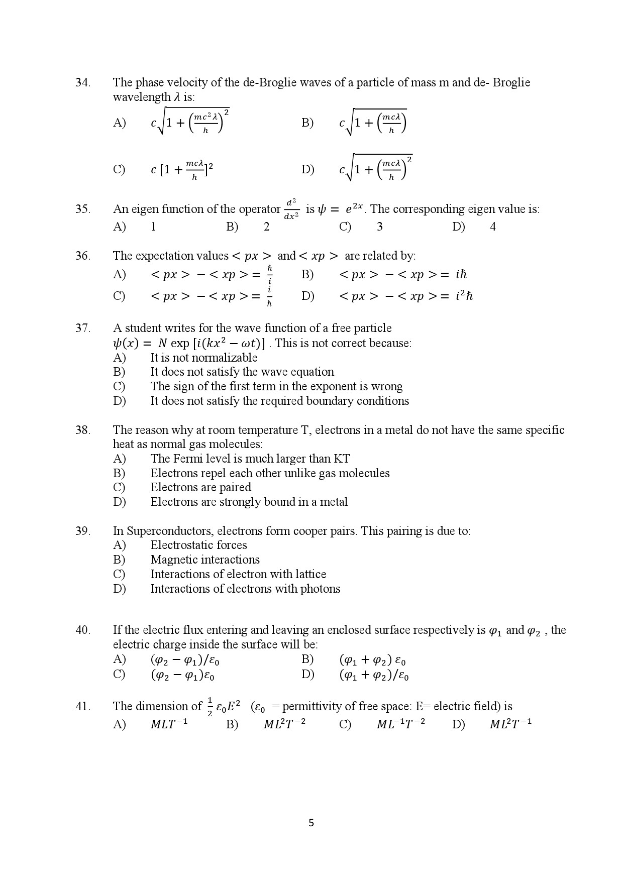 Kerala SET Physics Exam Question Paper February 2020 5