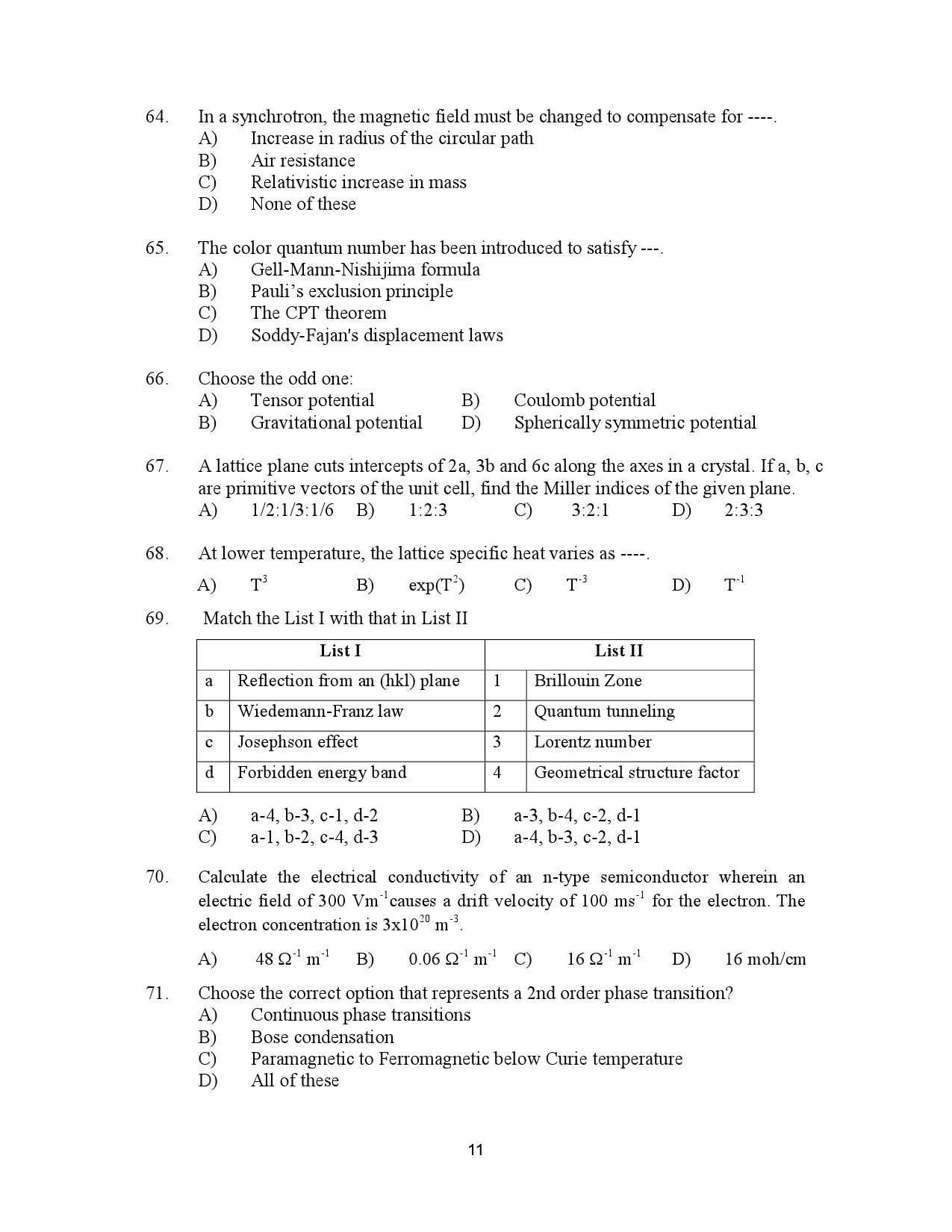 Kerala SET Physics Exam Question Paper January 2023 11