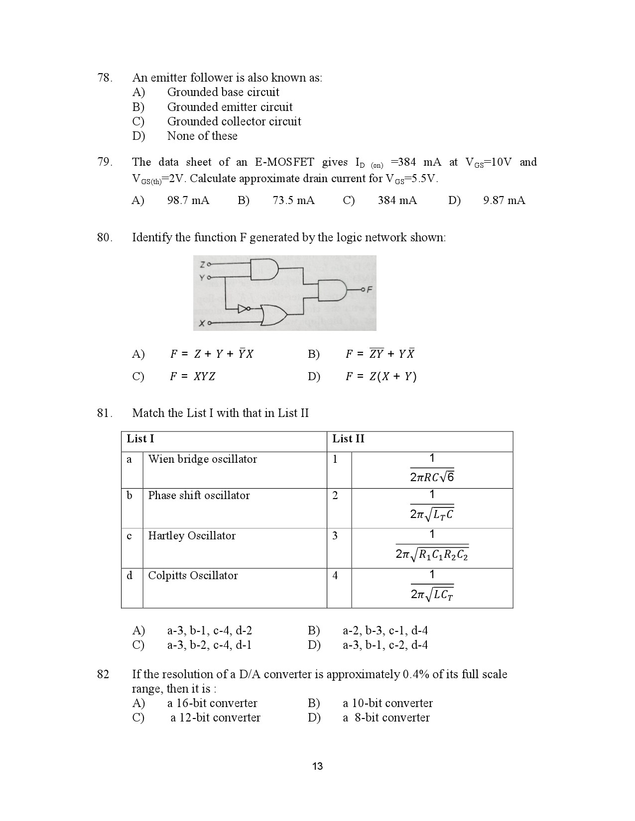 Kerala SET Physics Exam Question Paper January 2023 13