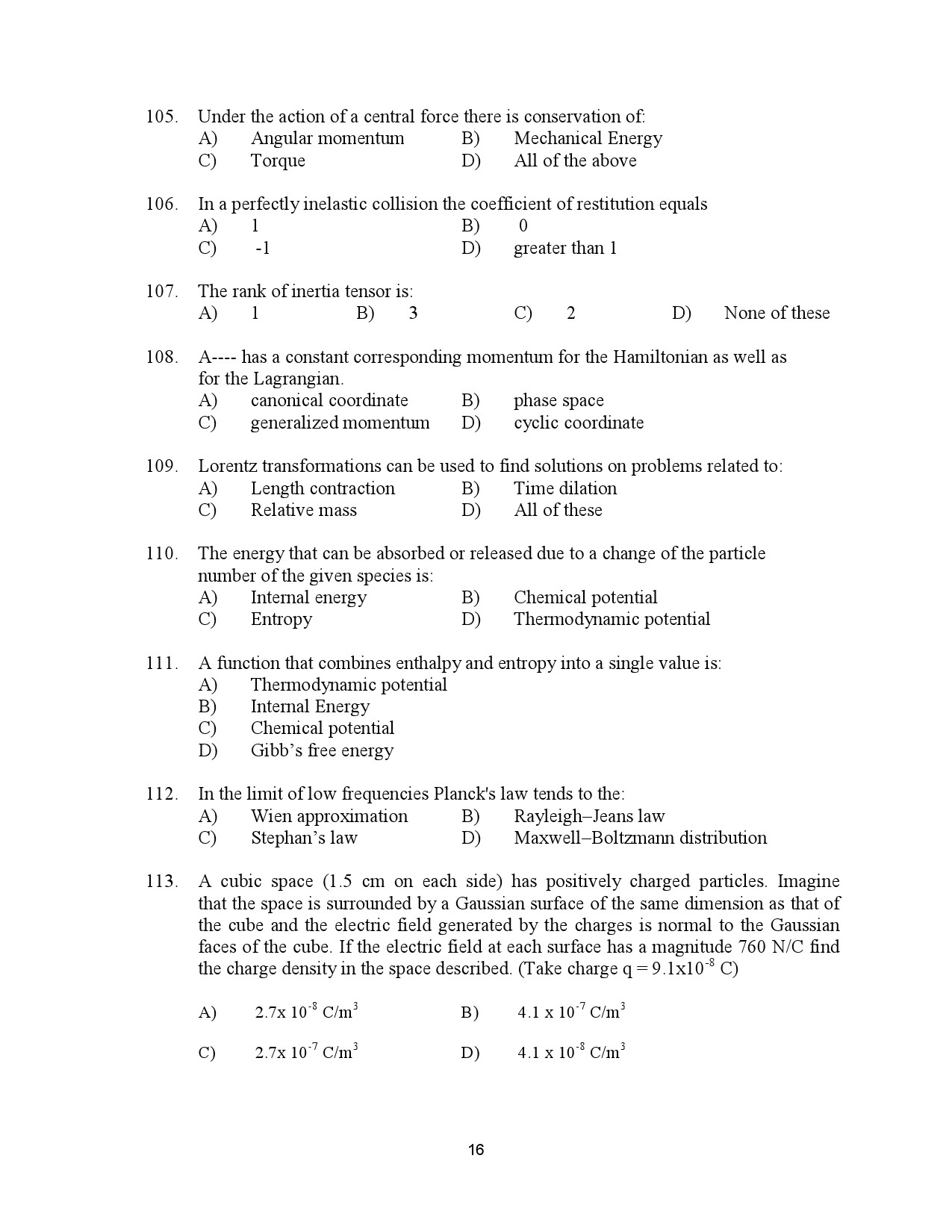 Kerala SET Physics Exam Question Paper January 2023 16