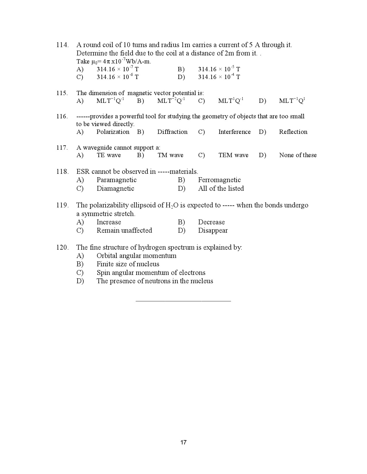 Kerala SET Physics Exam Question Paper January 2023 17