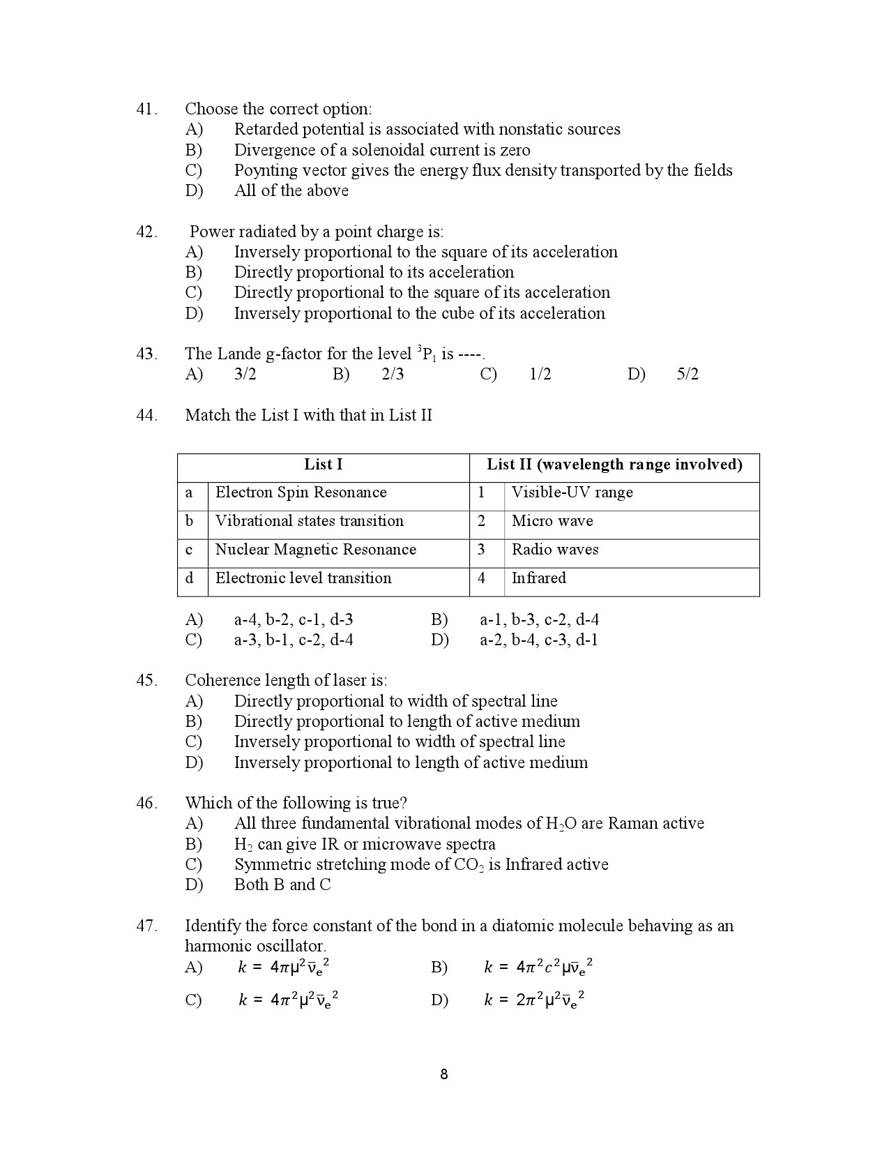 Kerala SET Physics Exam Question Paper January 2023 8