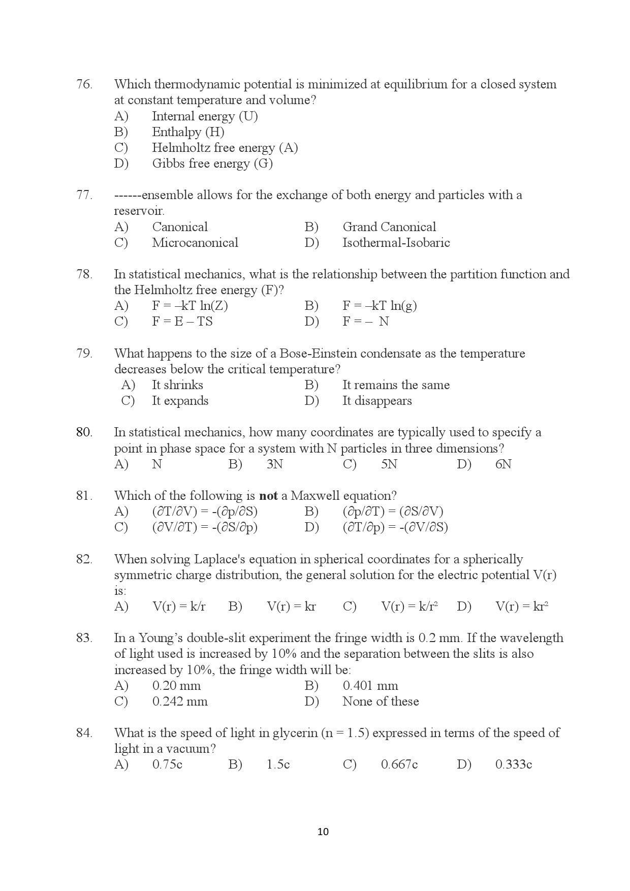 Kerala SET Physics Exam Question Paper January 2024 10