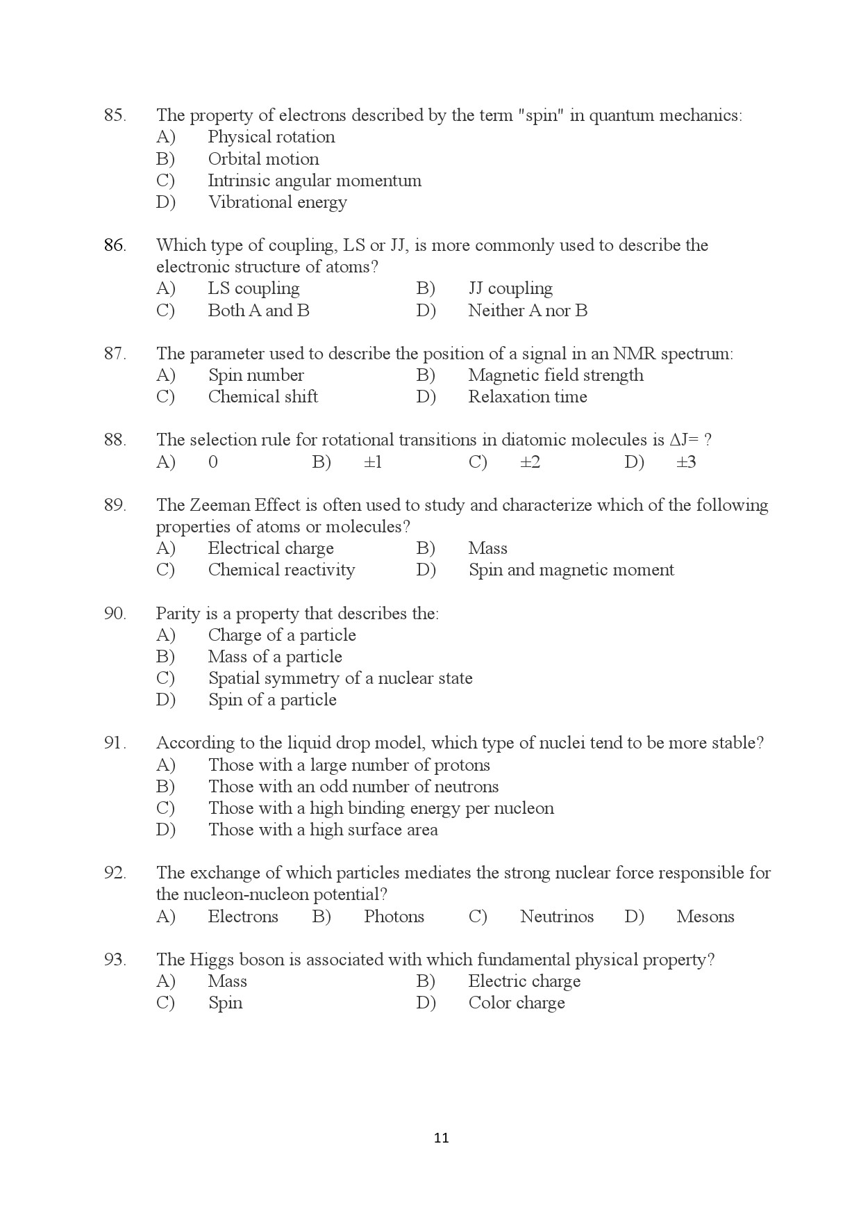 Kerala SET Physics Exam Question Paper January 2024 11