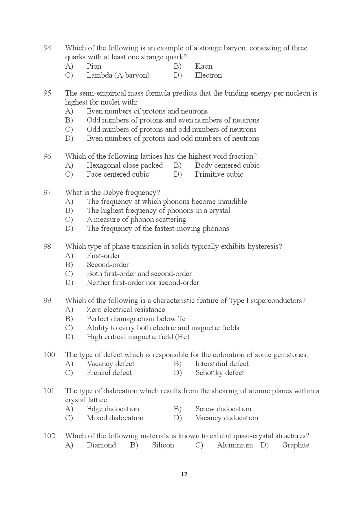 Kerala SET Physics Exam Question Paper January 2024 12