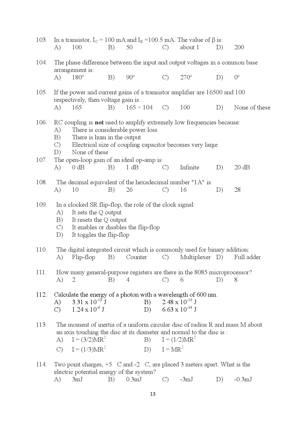 Kerala SET Physics Exam Question Paper January 2024 13