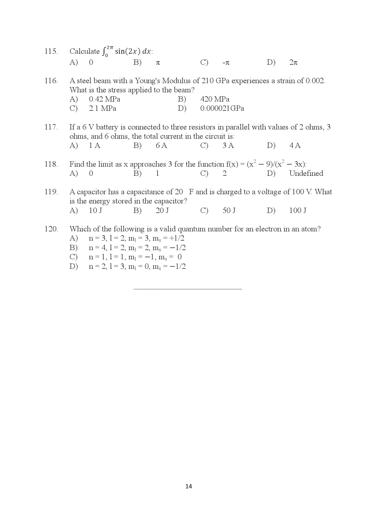 Kerala SET Physics Exam Question Paper January 2024 14