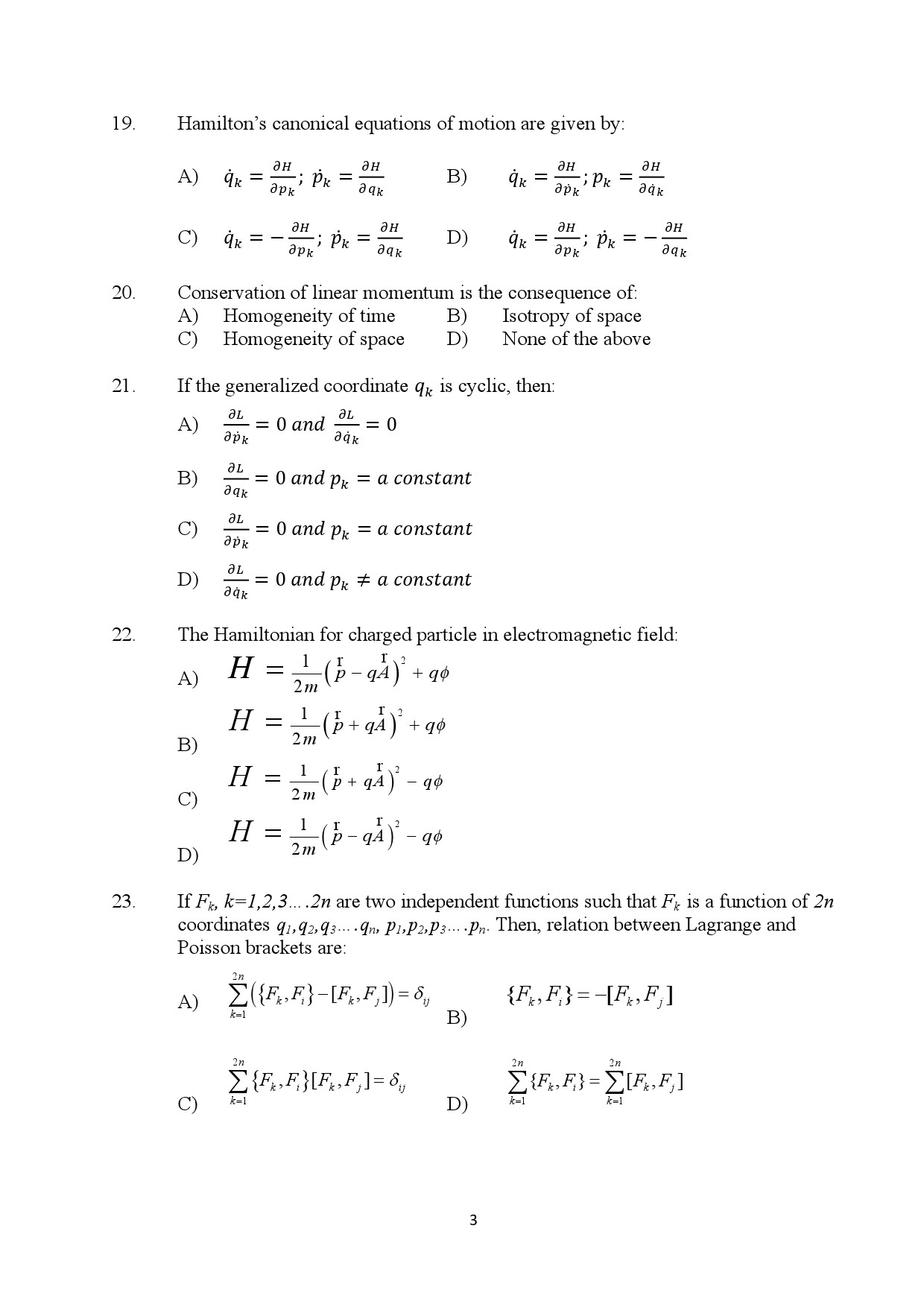 Kerala SET Physics Exam Question Paper January 2024 3