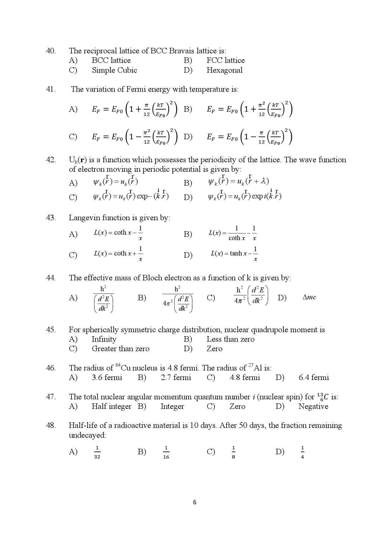 Kerala SET Physics Exam Question Paper January 2024 6