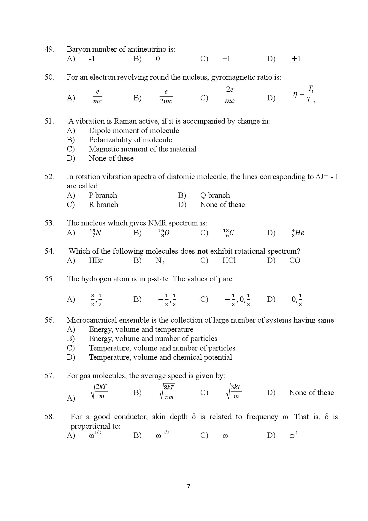 Kerala SET Physics Exam Question Paper January 2024 7