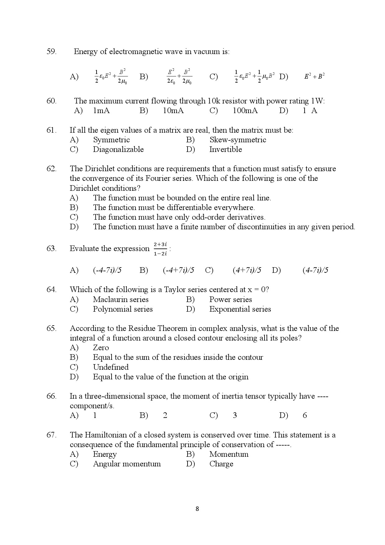 Kerala SET Physics Exam Question Paper January 2024 8