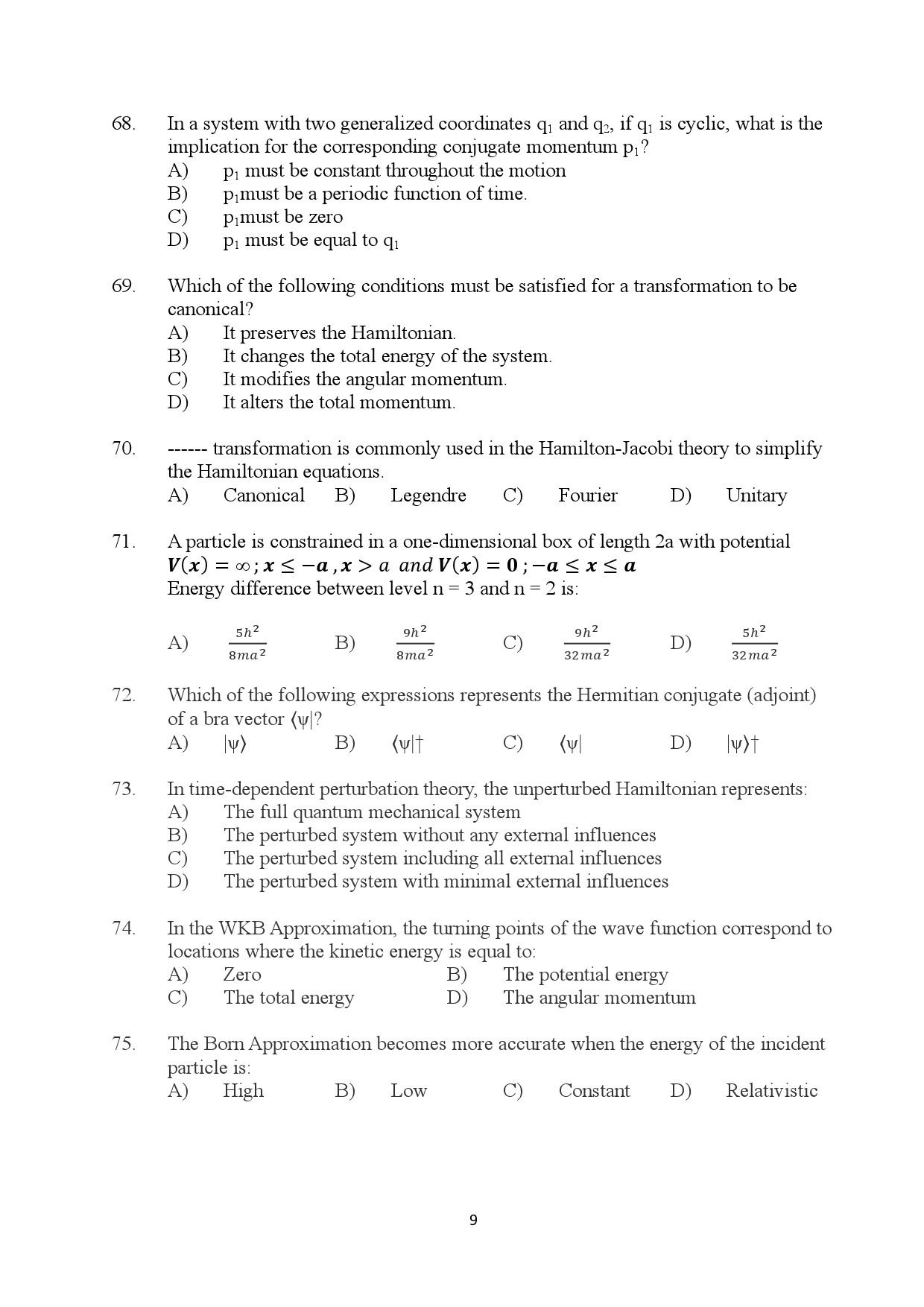 Kerala SET Physics Exam Question Paper January 2024 9