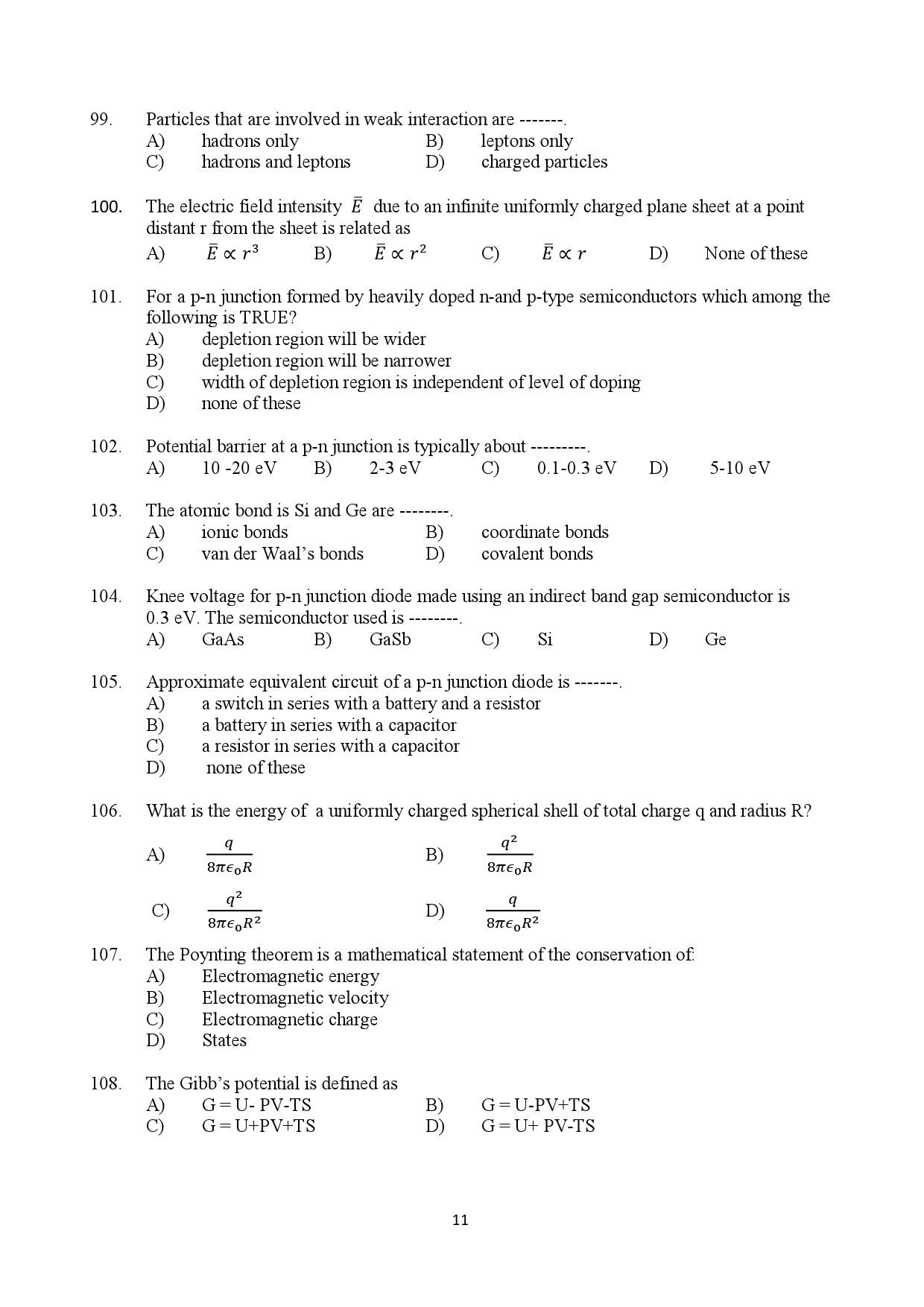 Kerala SET Physics Exam Question Paper July 2019 11