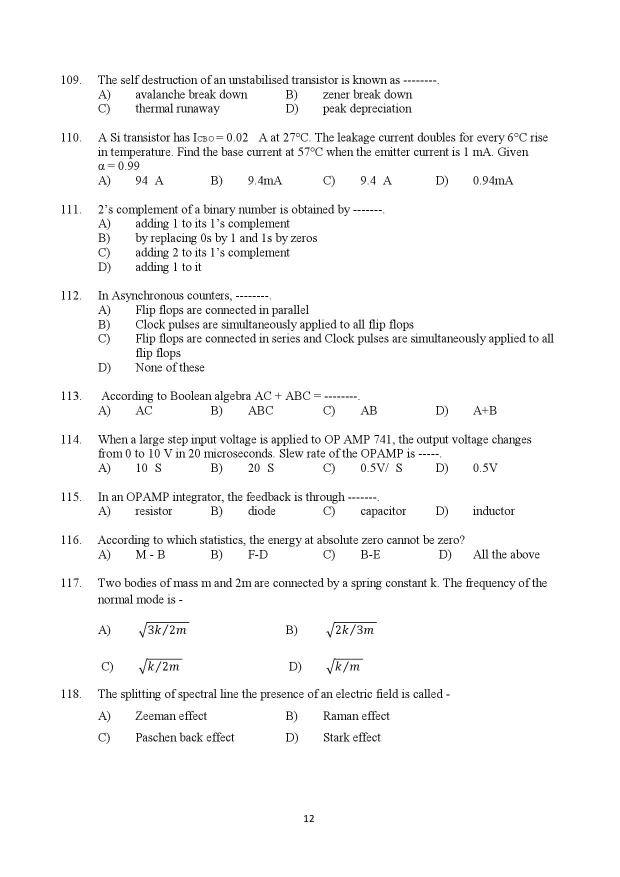 Kerala SET Physics Exam Question Paper July 2019 12