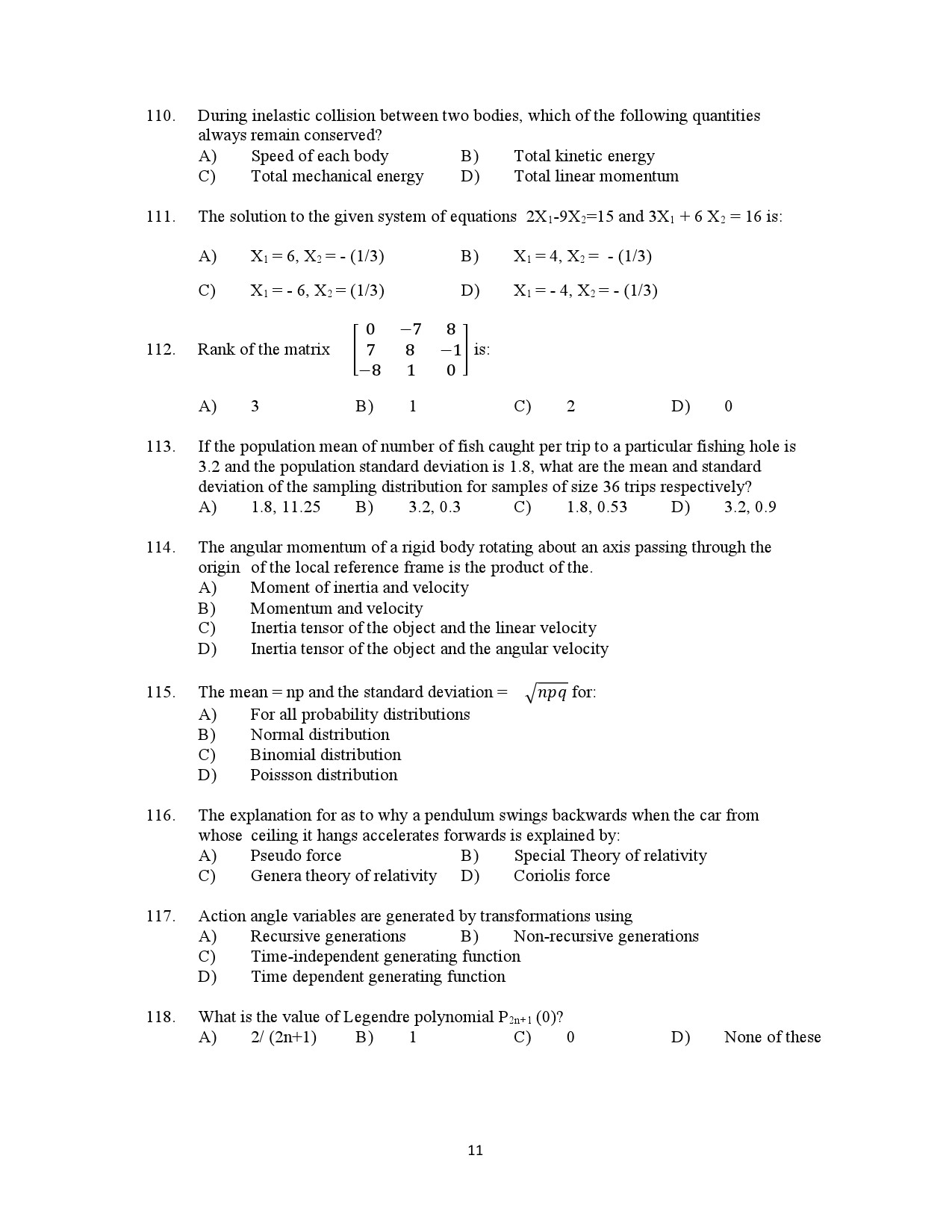 Kerala SET Physics Exam Question Paper July 2021 11