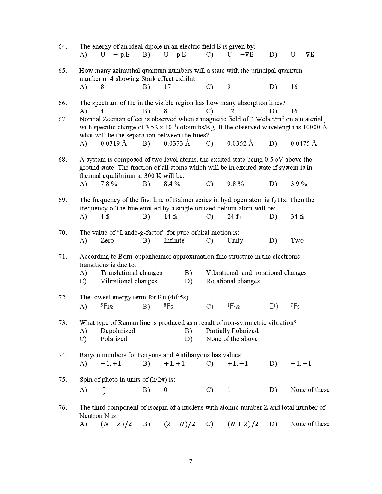 Kerala SET Physics Exam Question Paper July 2021 7
