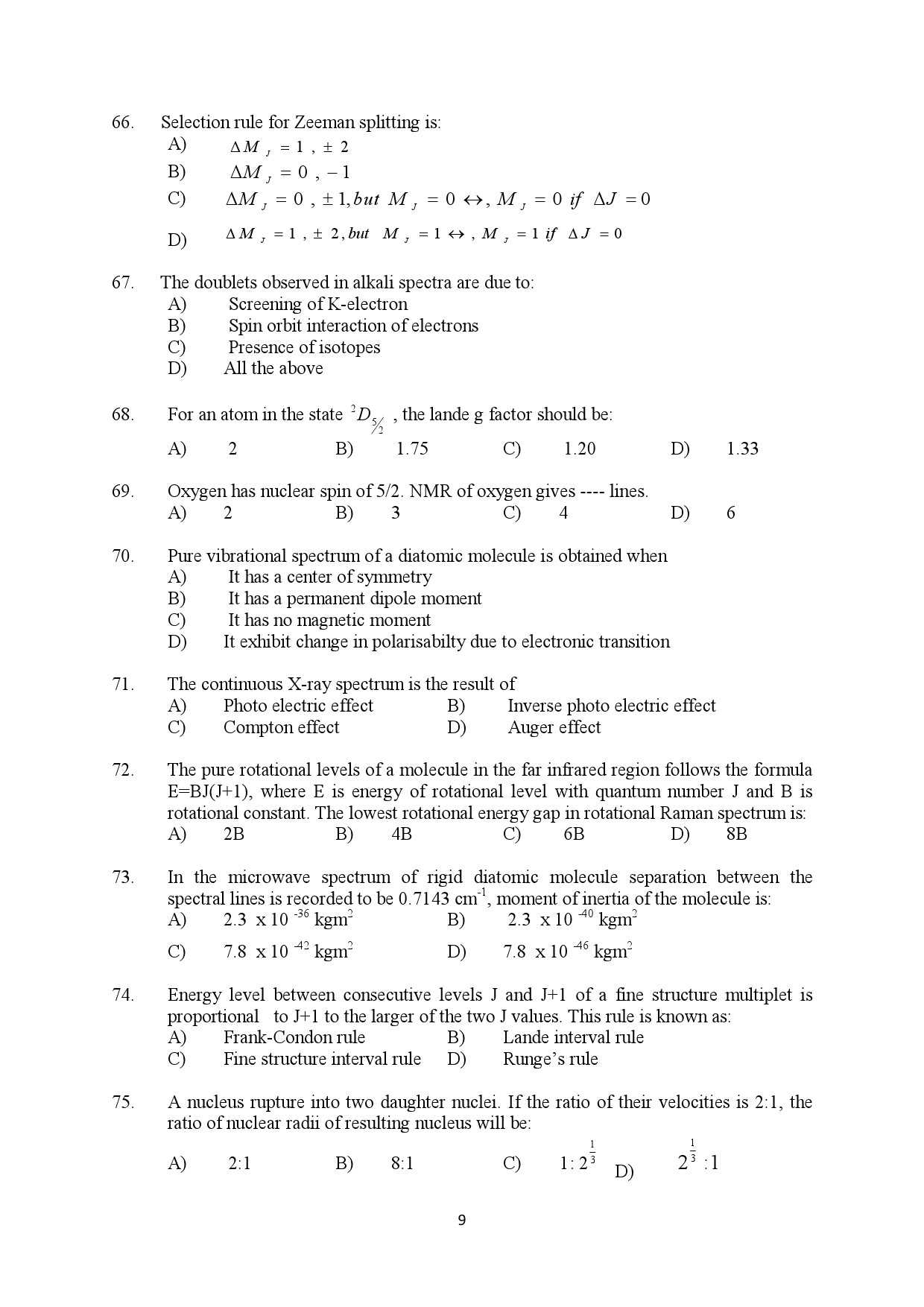 Kerala SET Physics Exam Question Paper July 2022 9