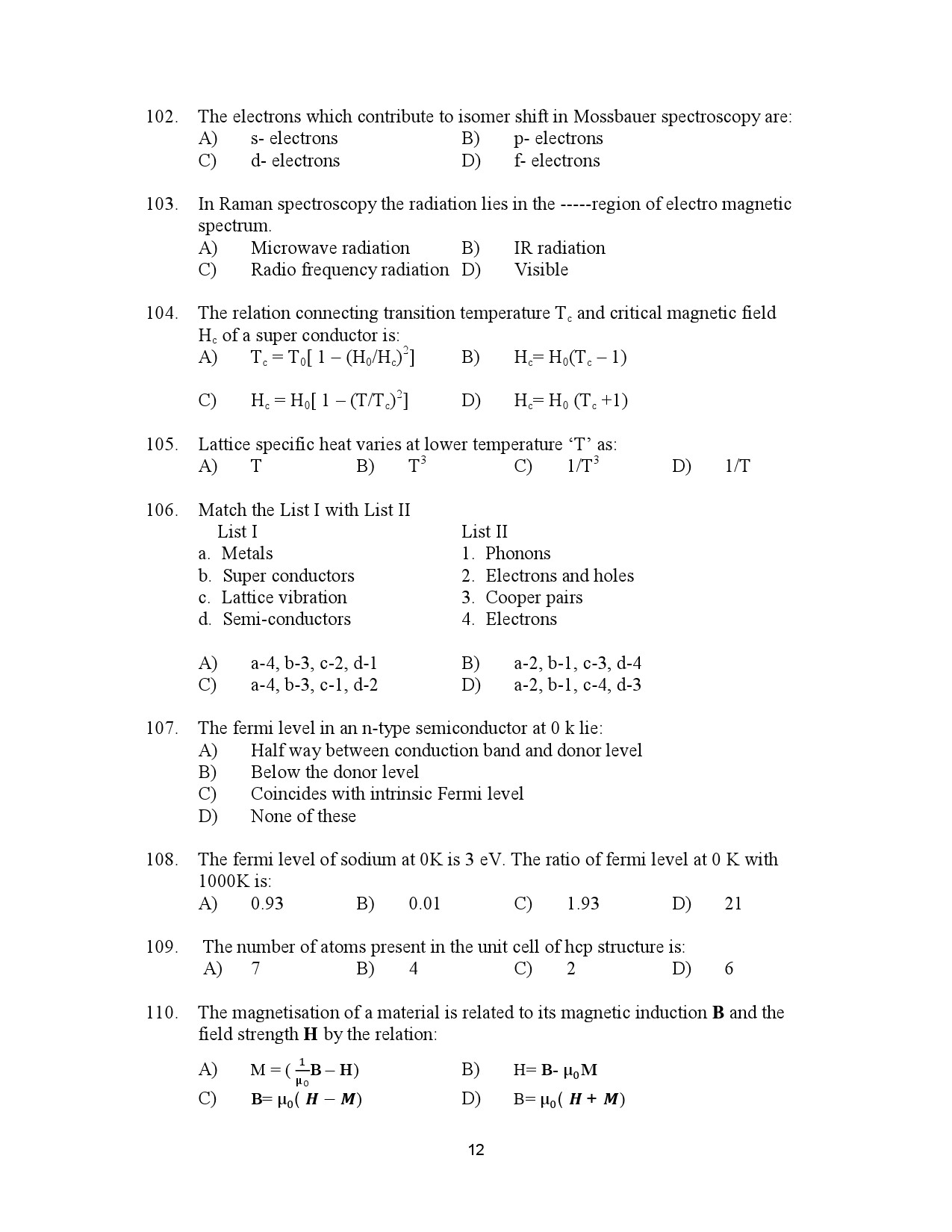 Kerala SET Physics Exam Question Paper July 2023 12