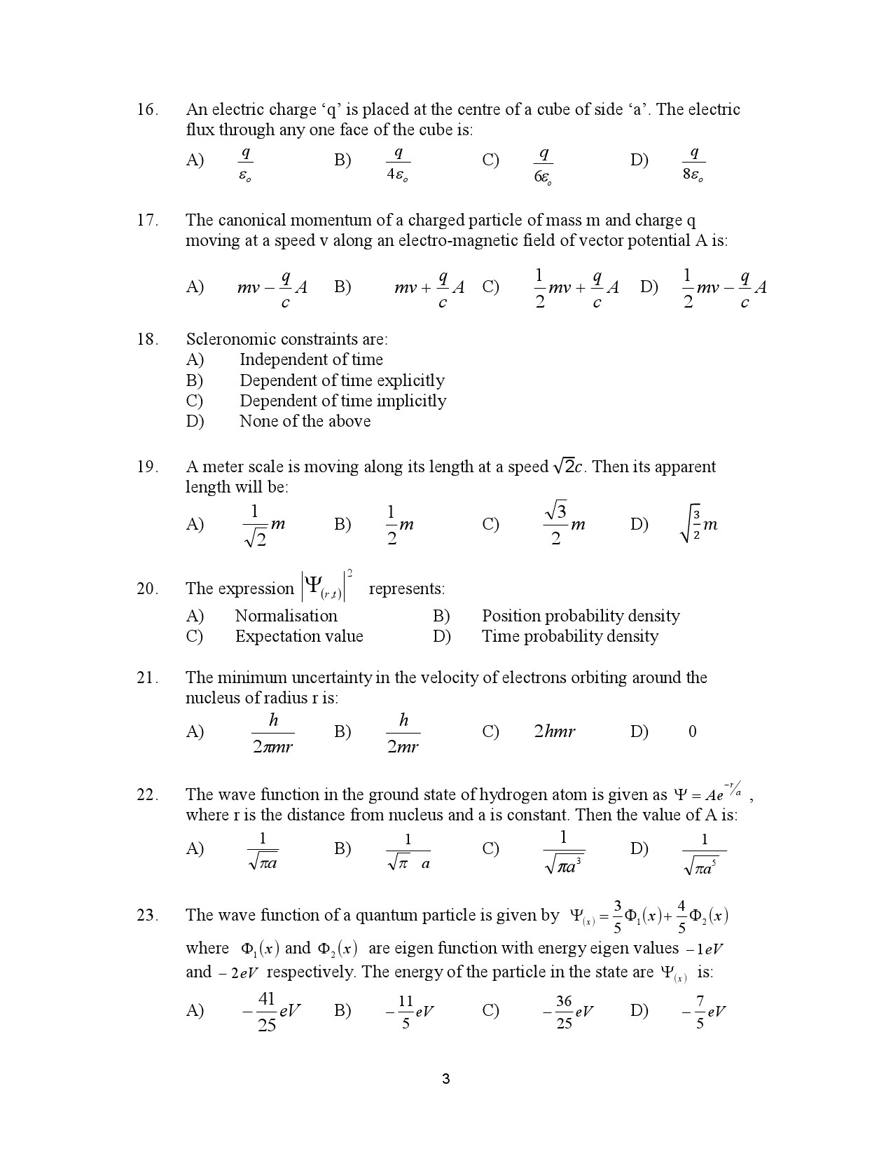 Kerala SET Physics Exam Question Paper July 2023 3