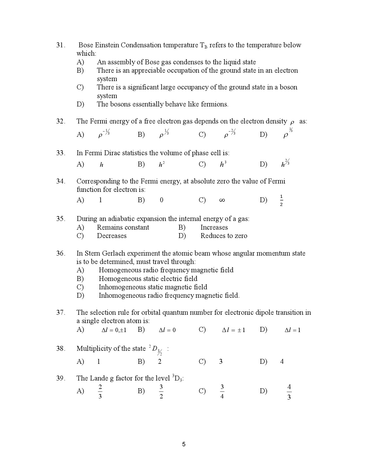 Kerala SET Physics Exam Question Paper July 2023 5