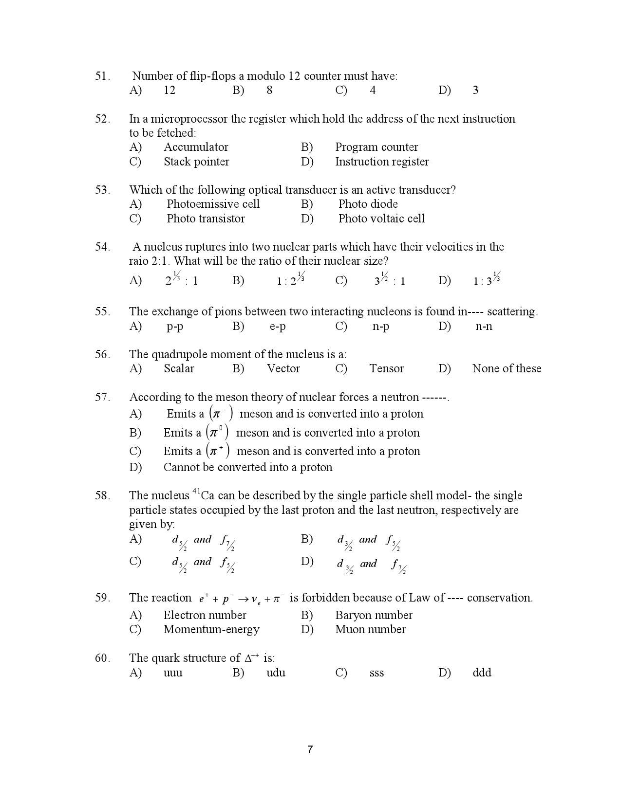 Kerala SET Physics Exam Question Paper July 2023 7