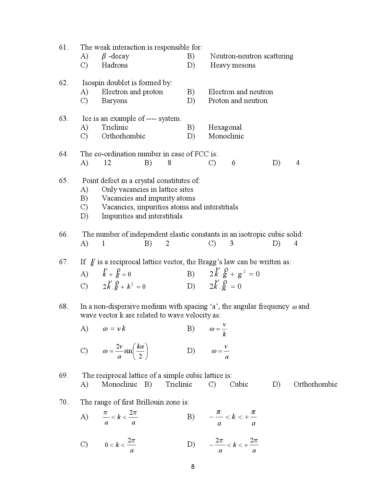 Kerala SET Physics Exam Question Paper July 2023 8