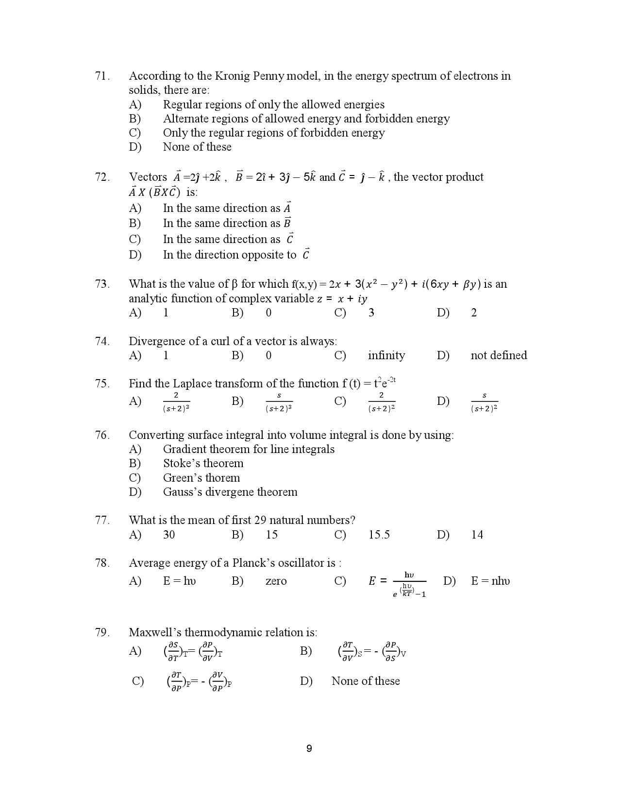 Kerala SET Physics Exam Question Paper July 2023 9