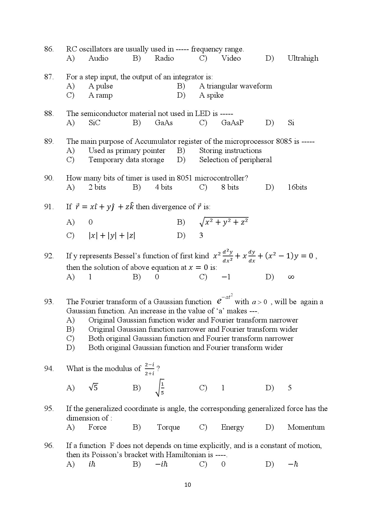 Kerala SET Physics Exam Question Paper July 2024 10