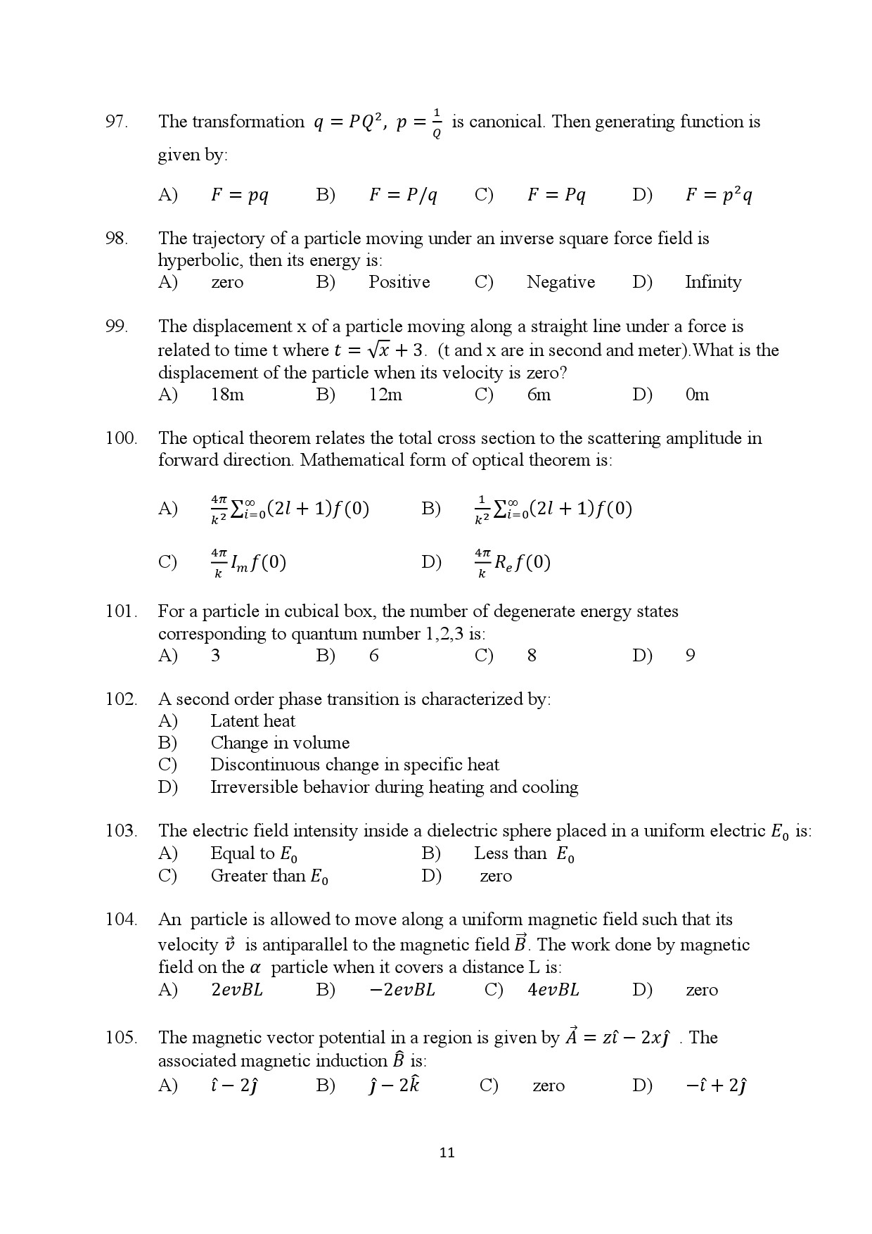 Kerala SET Physics Exam Question Paper July 2024 11