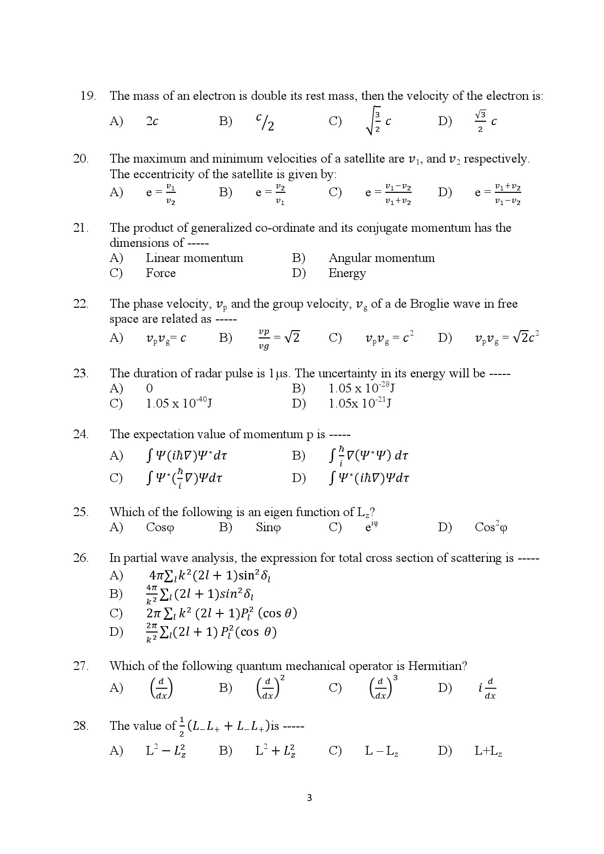 Kerala SET Physics Exam Question Paper July 2024 3