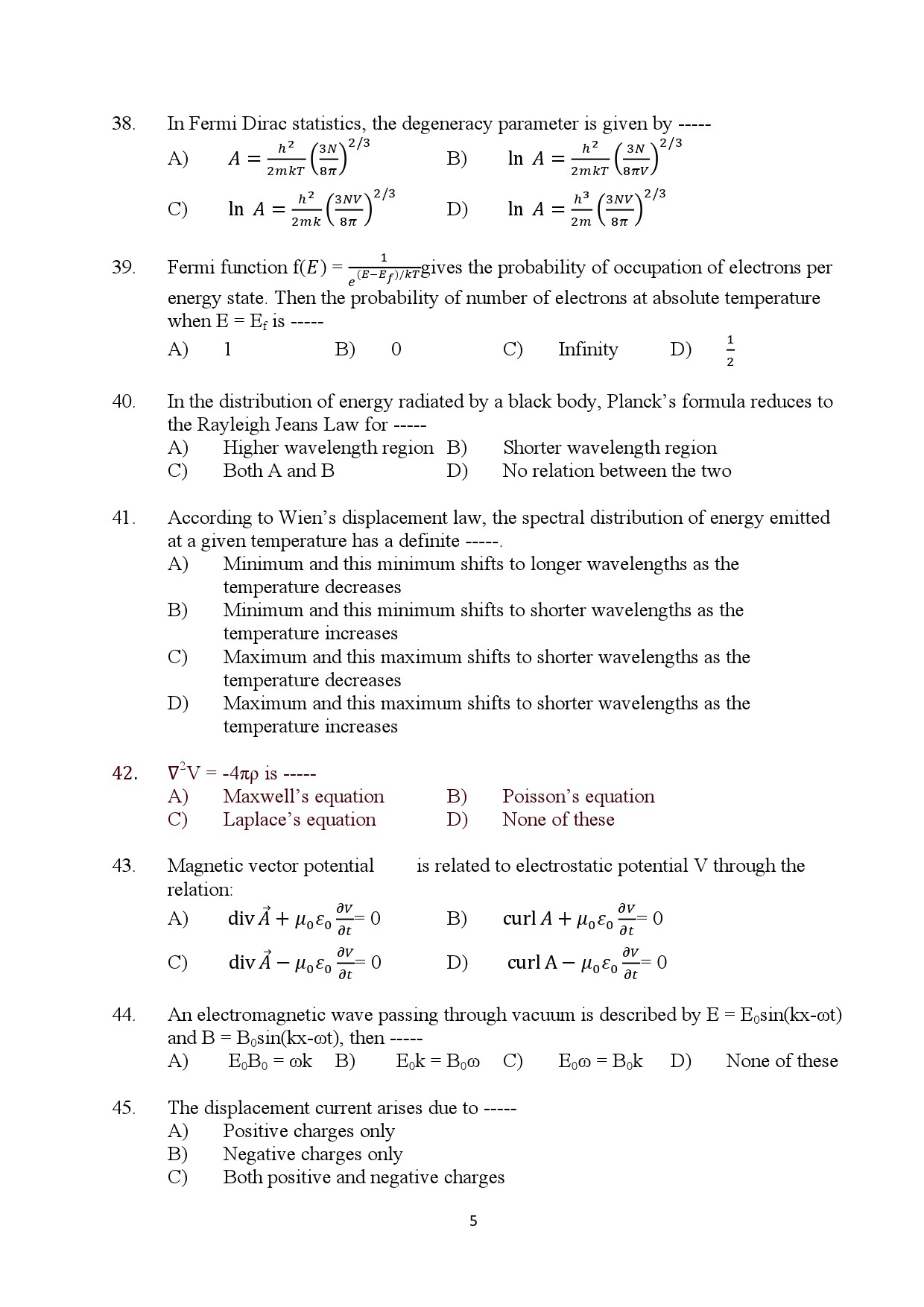 Kerala SET Physics Exam Question Paper July 2024 5