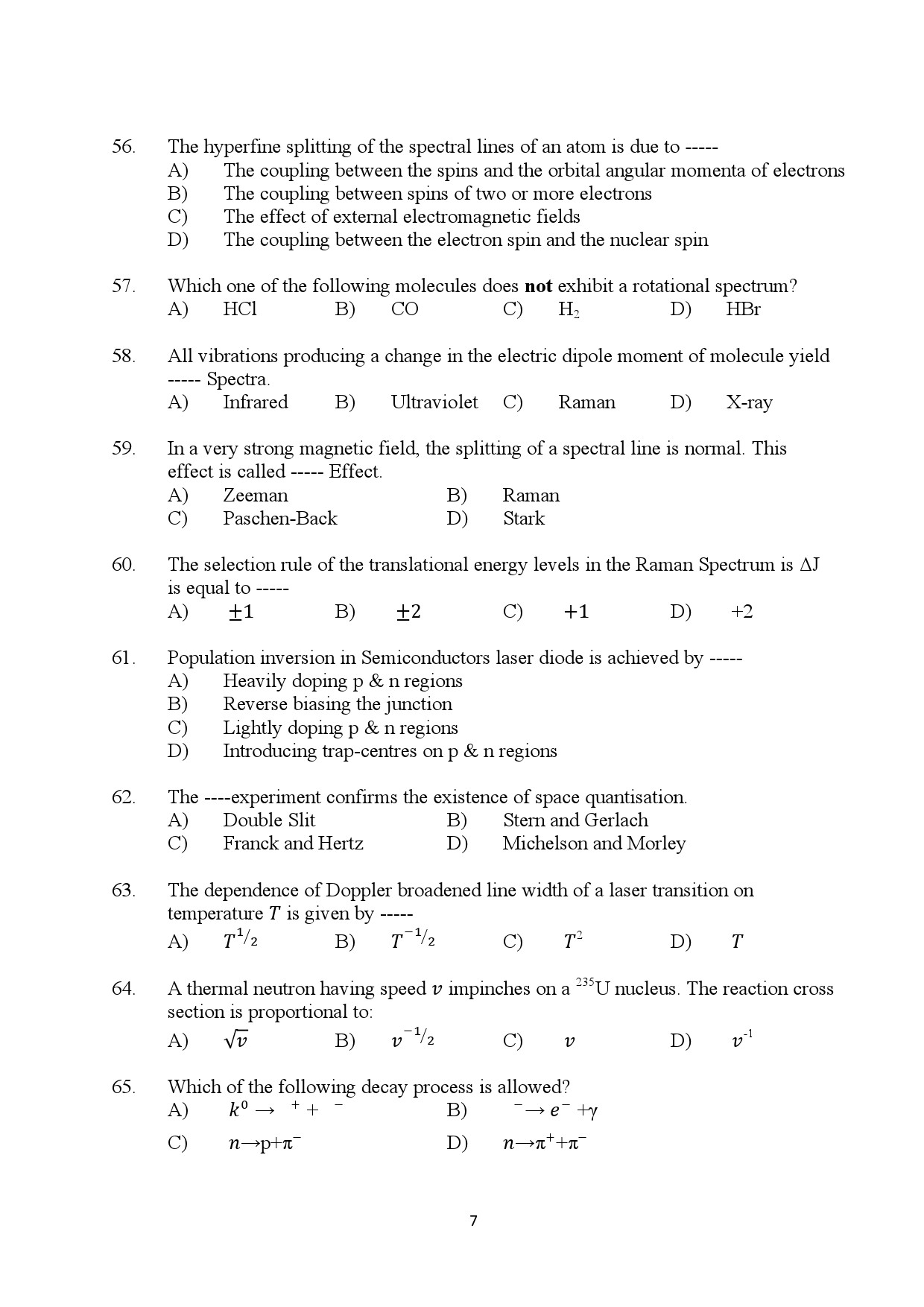 Kerala SET Physics Exam Question Paper July 2024 7