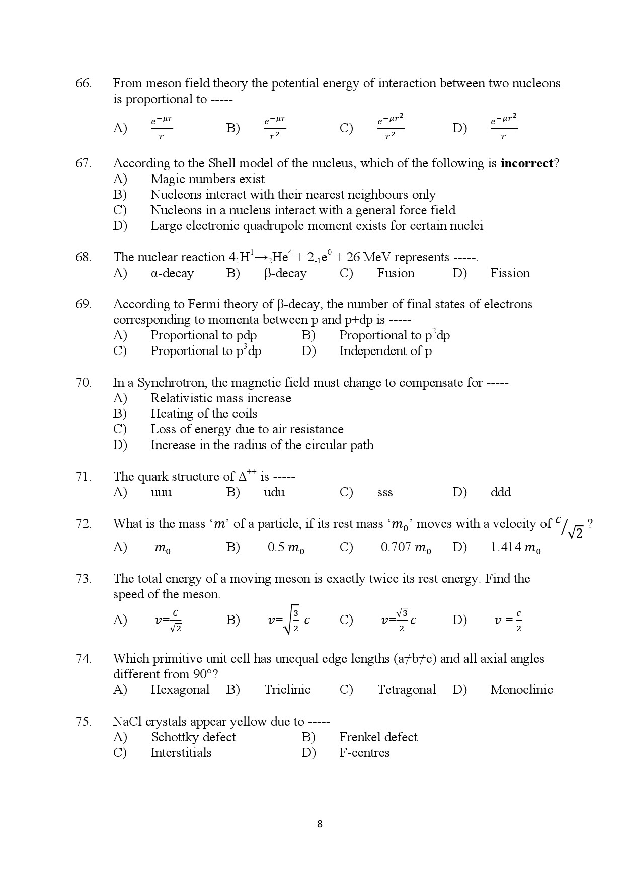 Kerala SET Physics Exam Question Paper July 2024 8