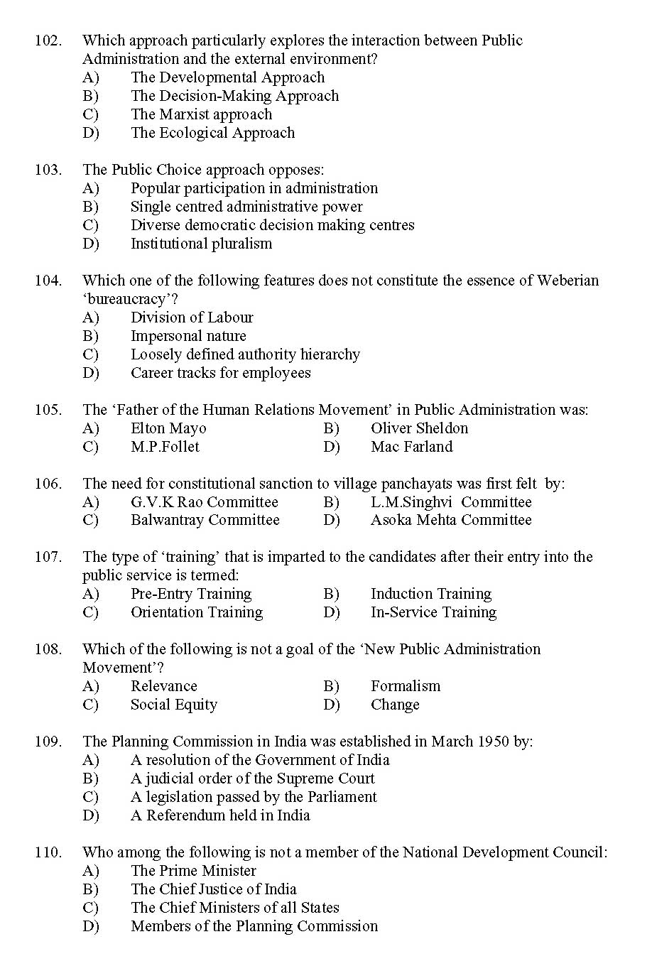 Kerala SET Political Science Exam 2011 Question Code 91125 13