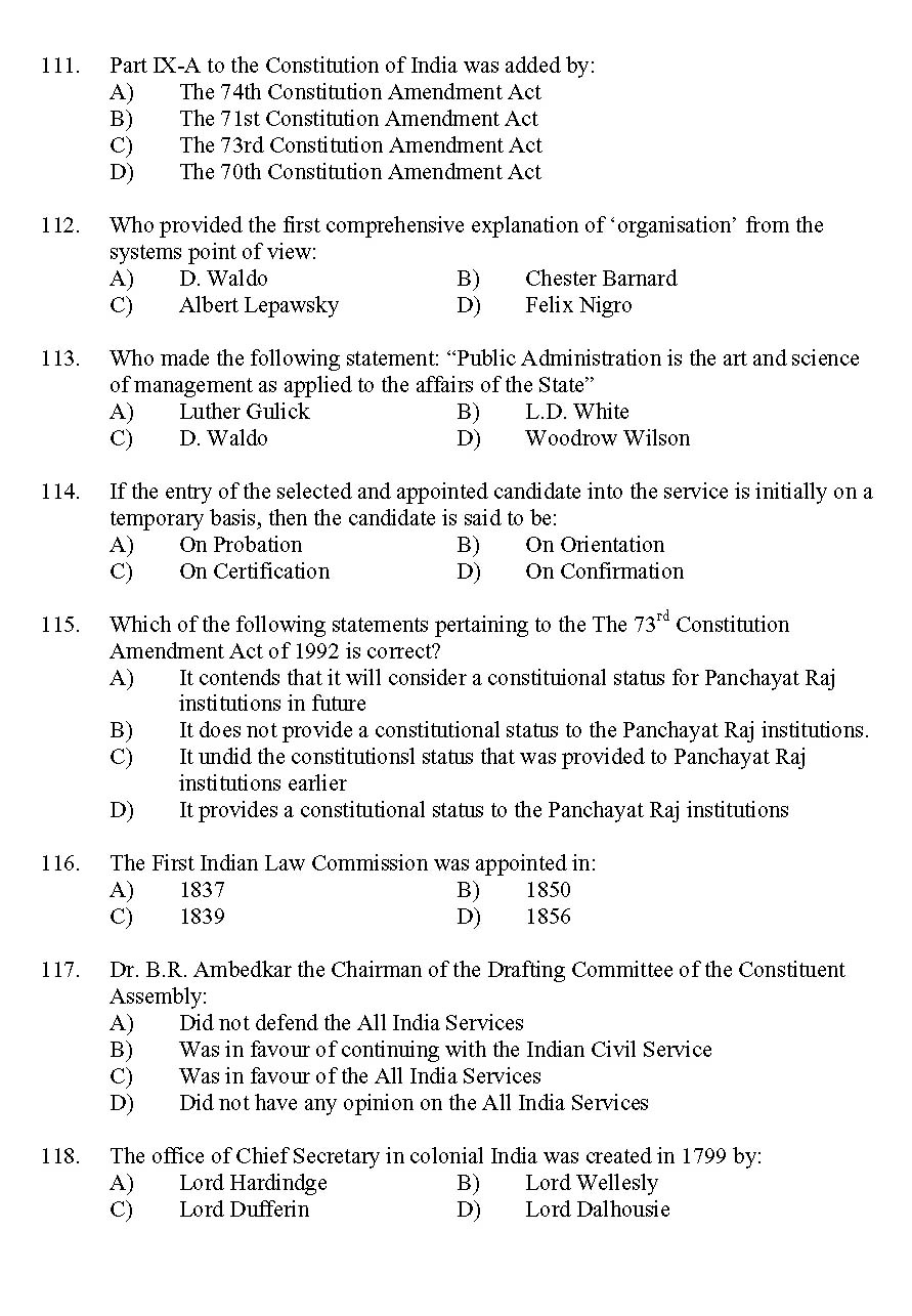 Kerala SET Political Science Exam 2011 Question Code 91125 14