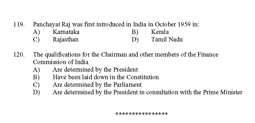 Kerala SET Political Science Exam 2011 Question Code 91125 15