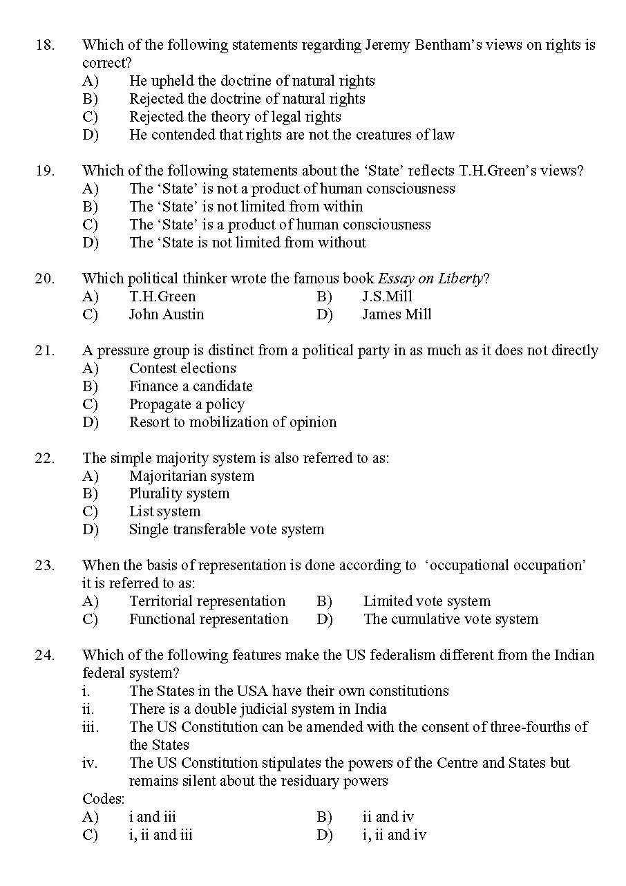 Kerala SET Political Science Exam 2011 Question Code 91125 3