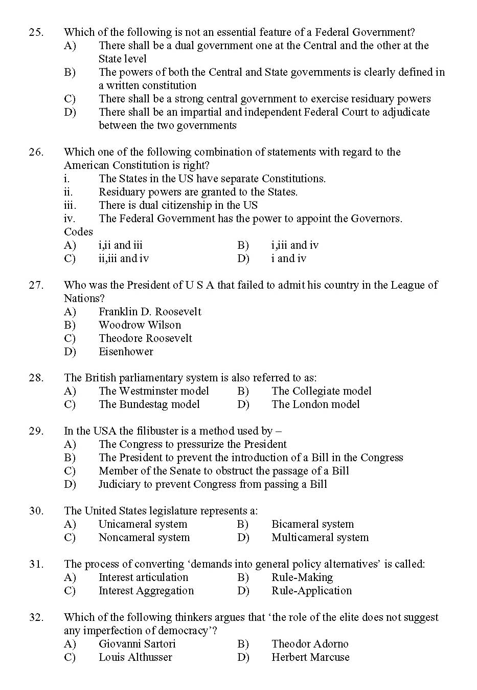 Kerala SET Political Science Exam 2011 Question Code 91125 4