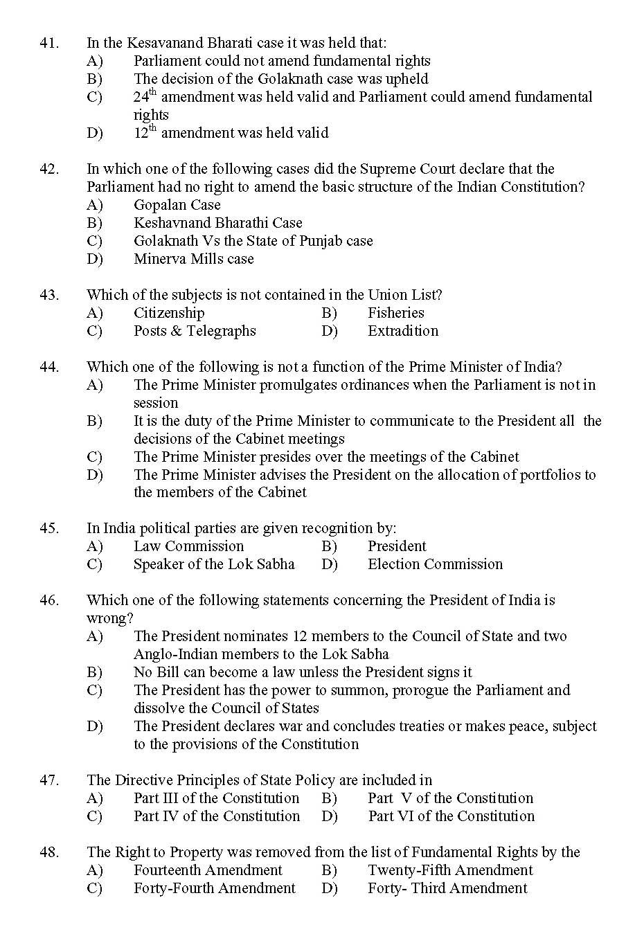 Kerala SET Political Science Exam 2011 Question Code 91125 6