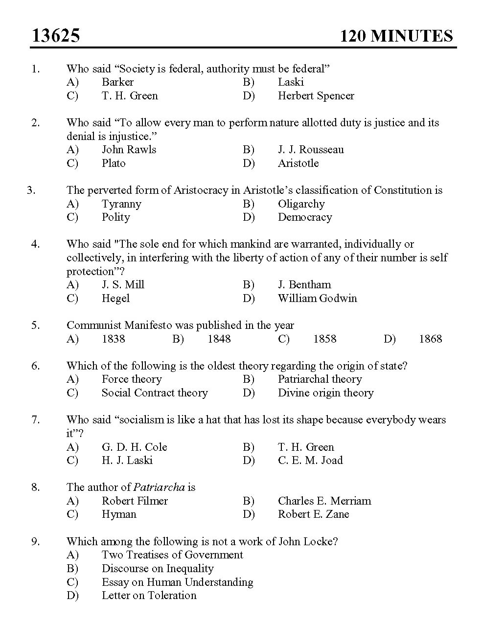 Kerala SET Political Science Exam 2013 Question Code 13625 1