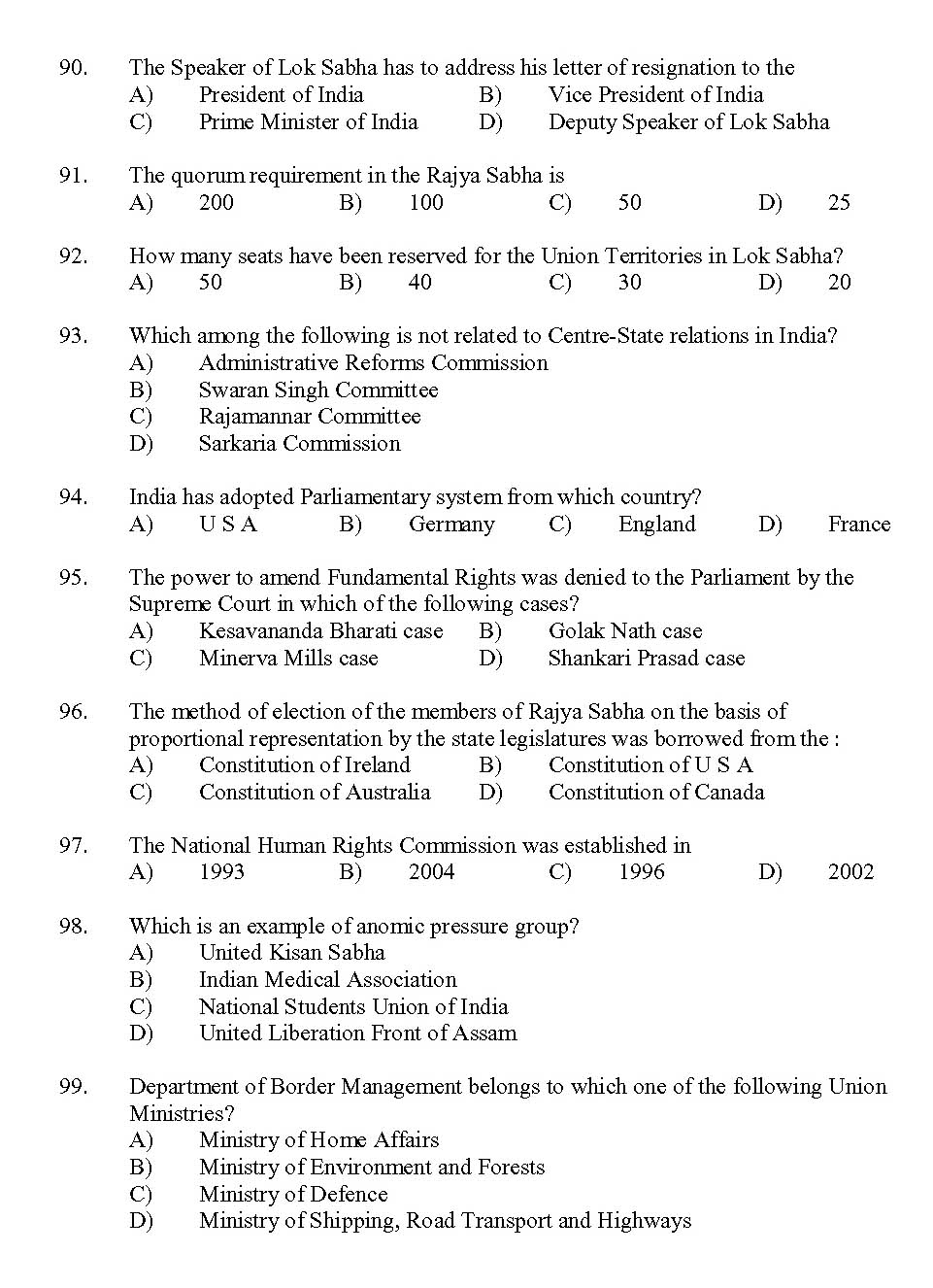 Kerala SET Political Science Exam 2013 Question Code 13625 10