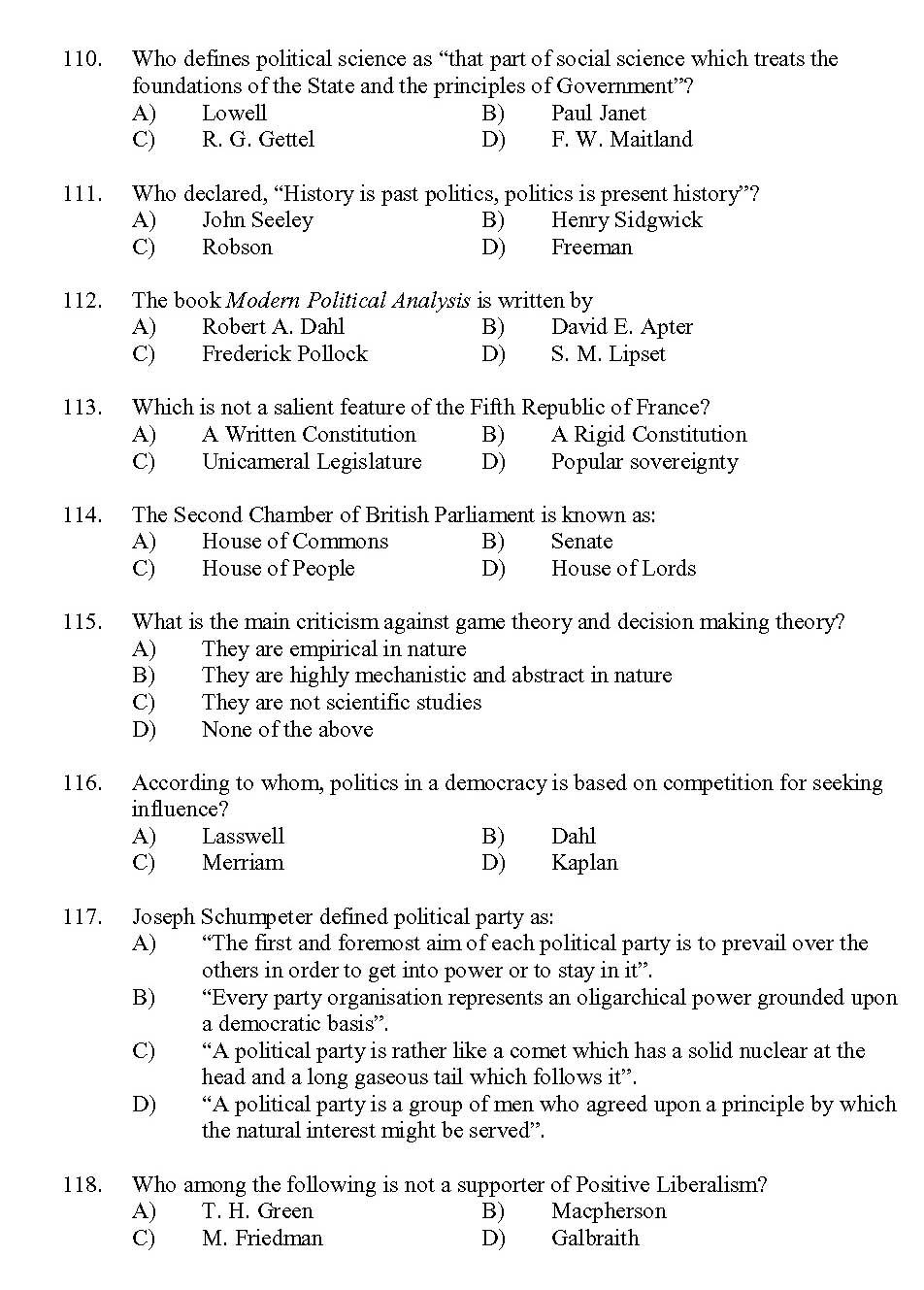 Kerala SET Political Science Exam 2013 Question Code 13625 12
