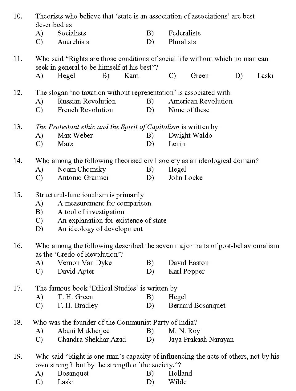 Kerala SET Political Science Exam 2013 Question Code 13625 2