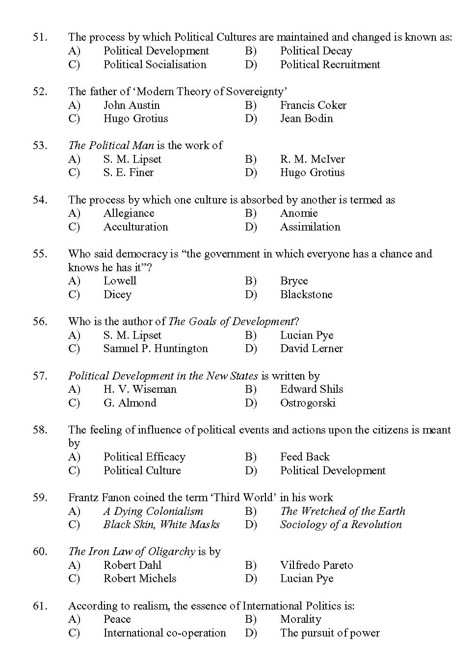 Kerala SET Political Science Exam 2013 Question Code 13625 6