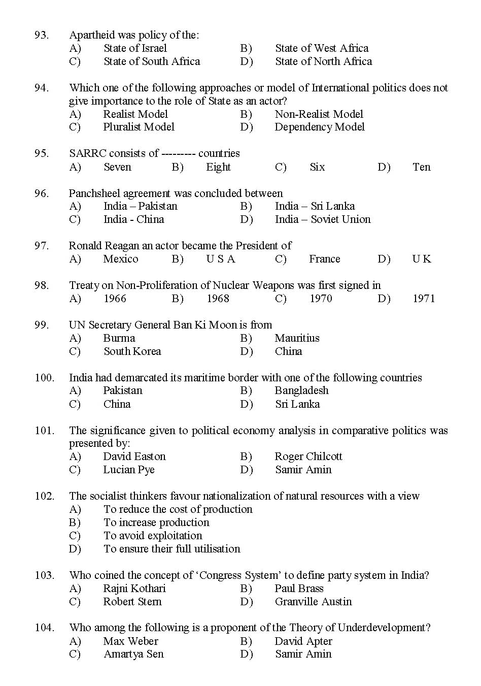 Kerala SET Political Science Exam 2014 Question Code 14225 11